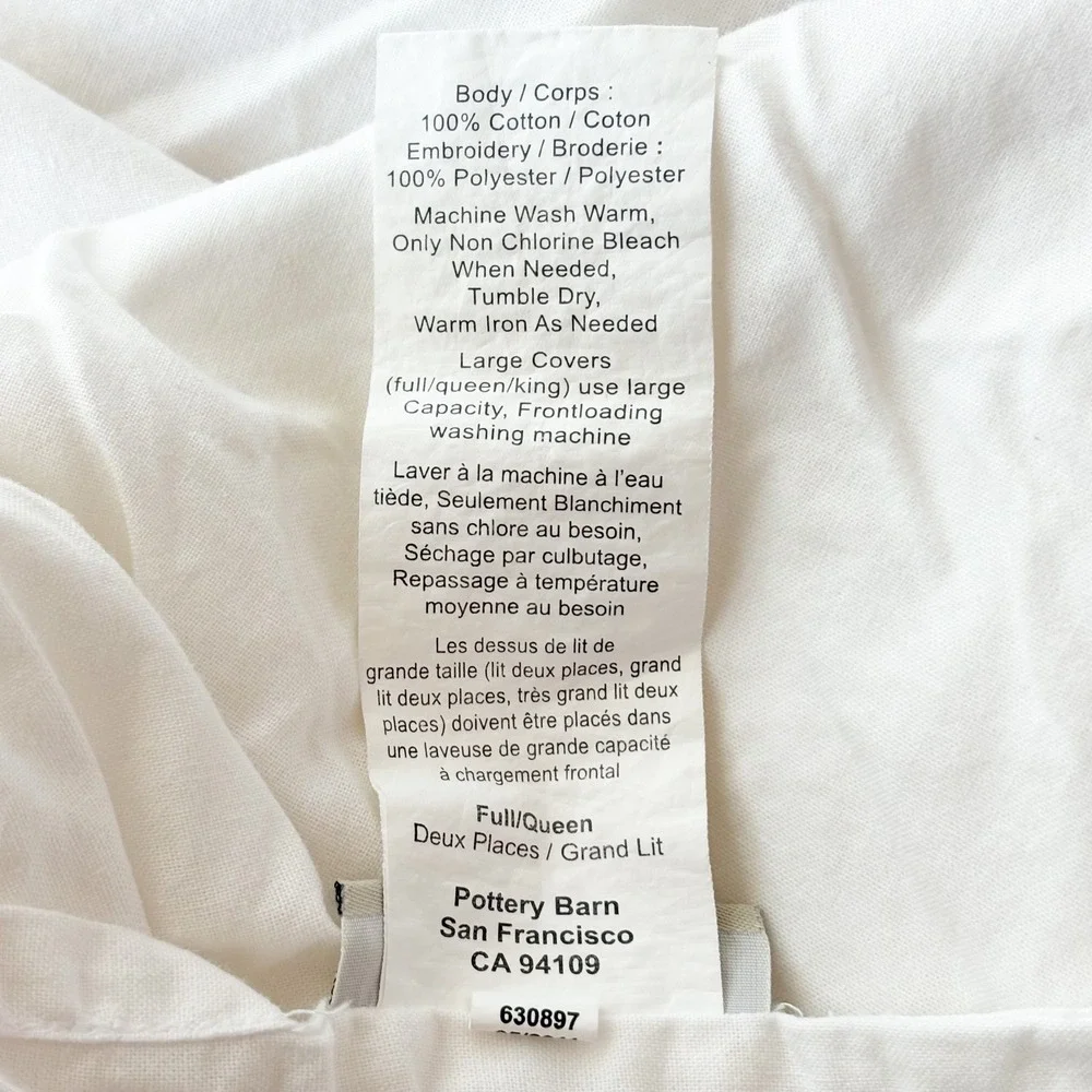 Pottery Barn Queen Duvet Set Embroidered Floral Ruffle 2 Euro Pillow Shams